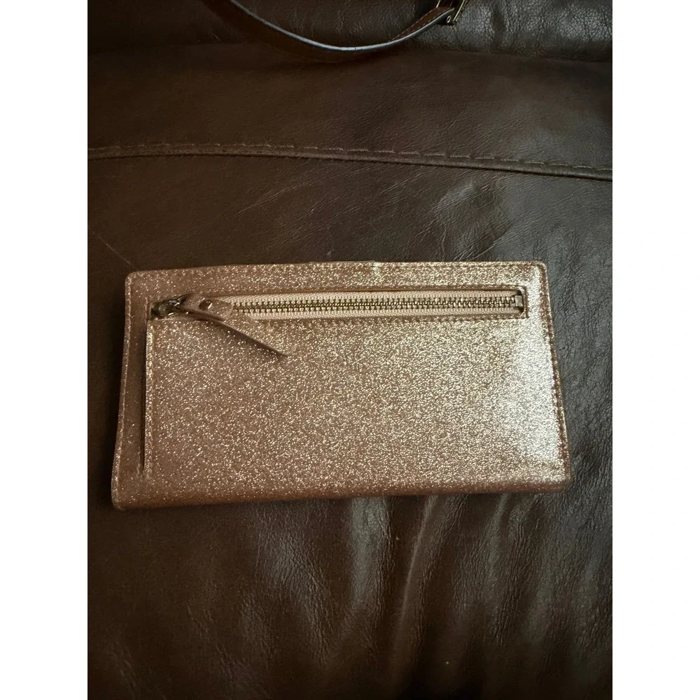 Kate Spade New York Rose Gold Glitter Slim Bifold Wallet with ID Window